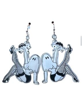 Ghost lady earrings with bat